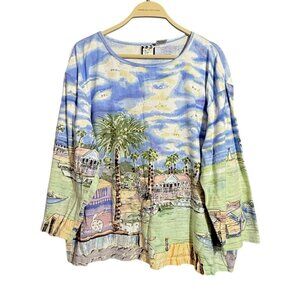 Take Two Top Tshirt Women Size 2X Sequined Holiday Florida Island Sea Ocean Boho